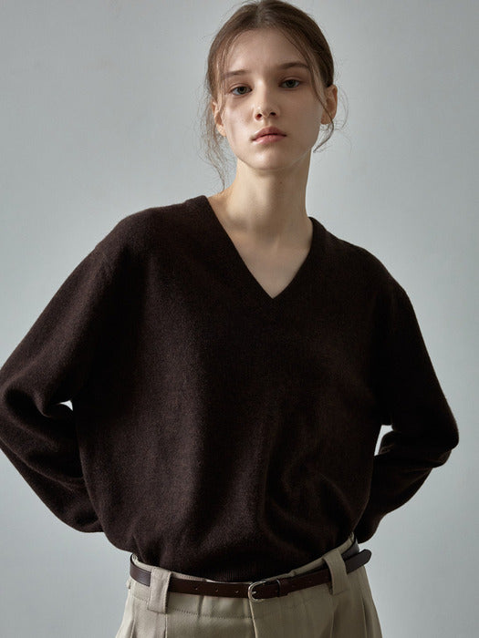 Essential V-Neck Knit - Dark Brown
