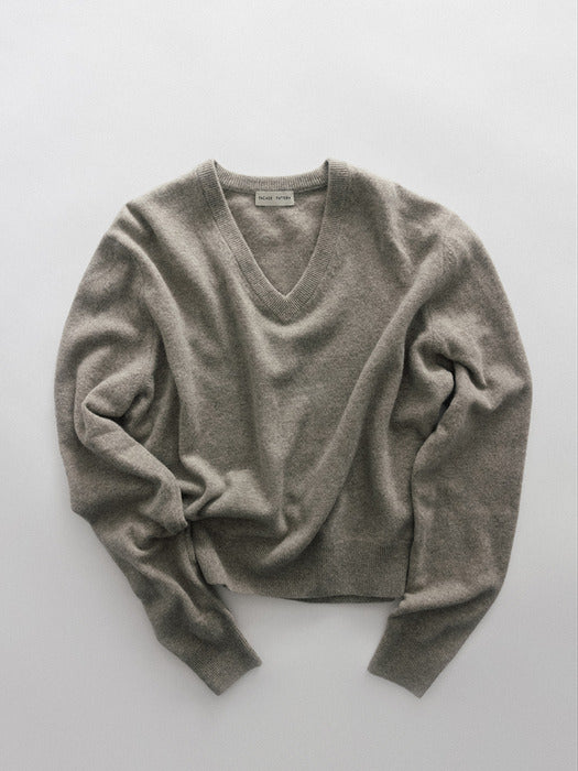 Essential V-neck Knit_ash grey