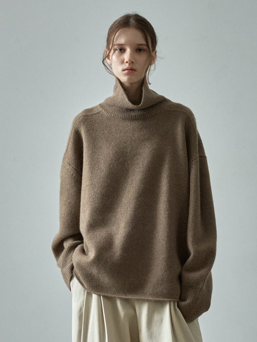 Alpaca Turtleneck Knit_melange brown
