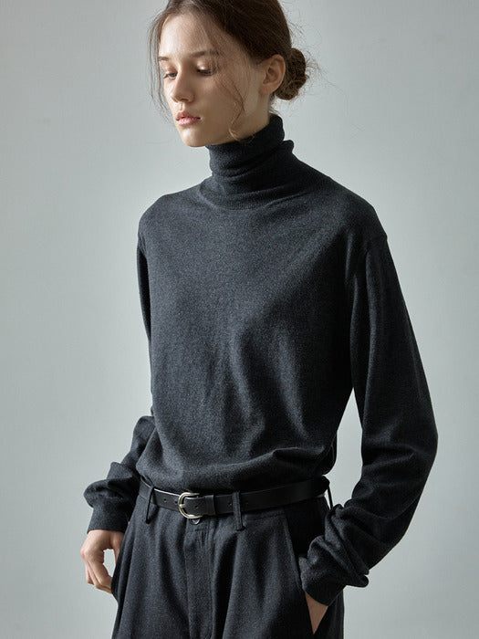 Cashmere Essential Turtleneck Knit_charcoal