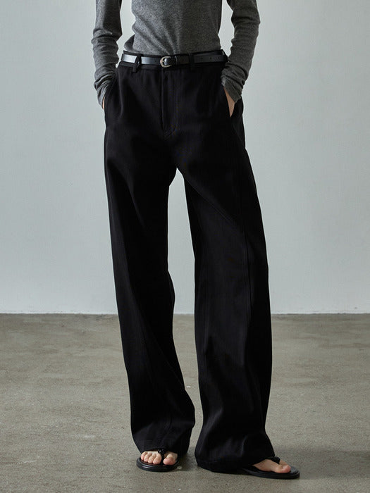 [facade pattern] Curved Cotton Pants - Black