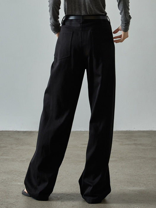 [facade pattern] Curved Cotton Pants - Black