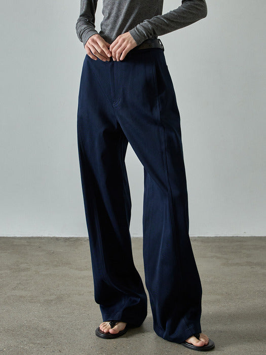 [facade pattern] Curved Cotton Pants - Navy
