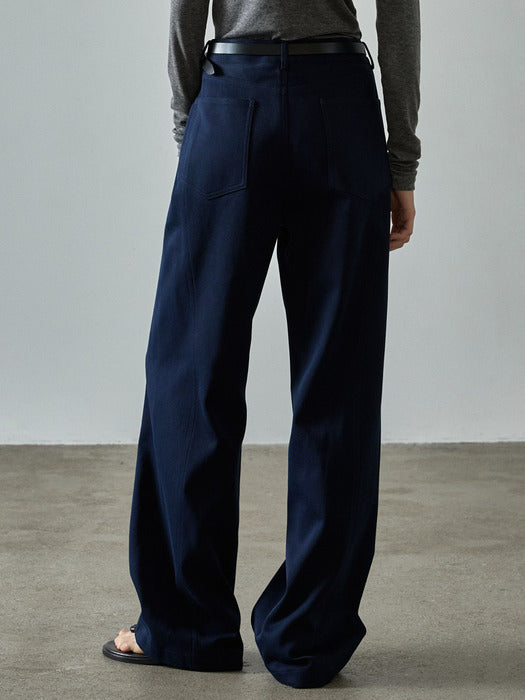 Facade Pattern Curved Cotton Pants navy