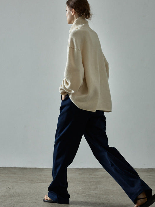 Facade Pattern Curved Cotton Pants navy