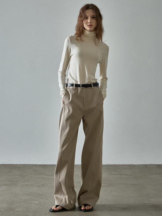 [facade pattern] Curved Cotton Pants - Olive Beige