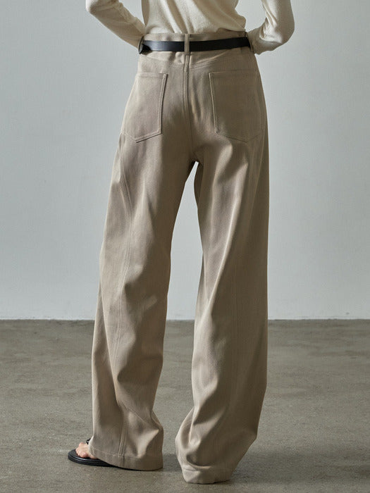 Facade Pattern Curved Cotton Pants olive beige