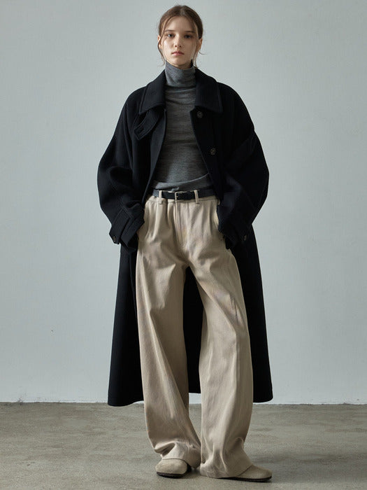 [facade pattern] Curved Cotton Pants - Olive Beige