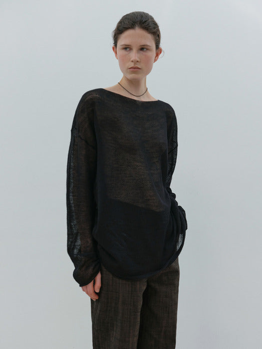 [moia] boatneck sheer knit (black)