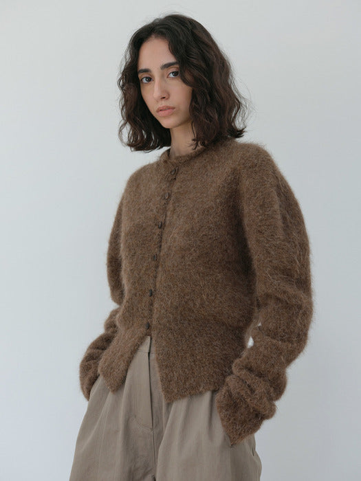 mock neck cardigan (brown)
