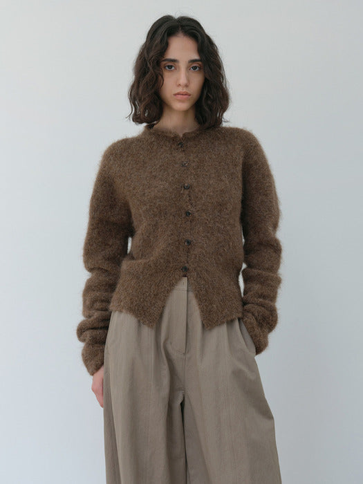 mock neck cardigan (brown)