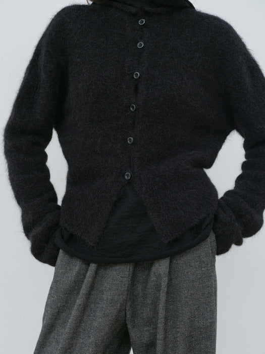 [moia] mock neck cardigan (black)