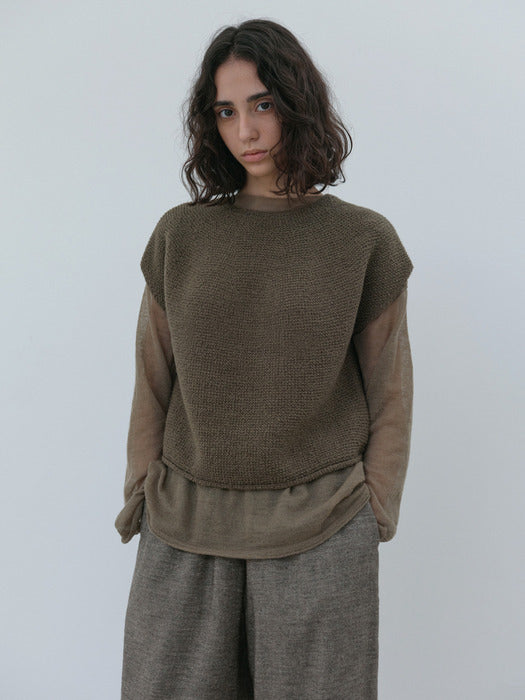 [moia] round knit top (mud brown)