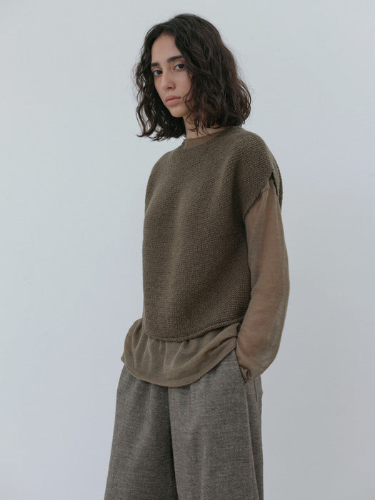 [moia] round knit top (mud brown)