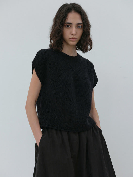 [moia] round knit top (black)