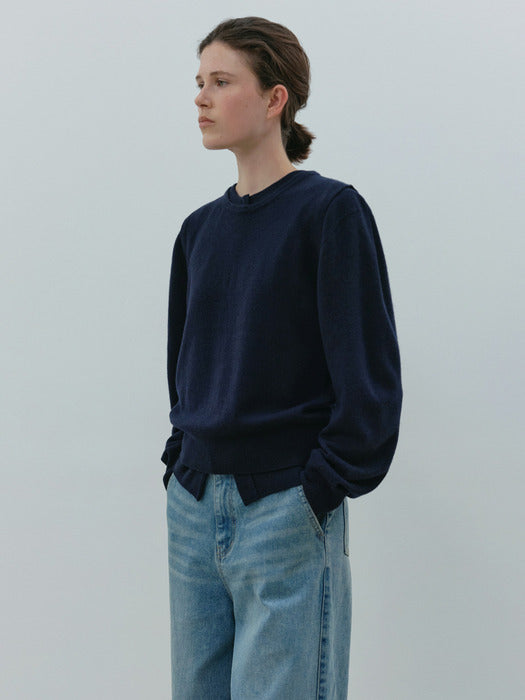 [moia] slit round knit (navy)