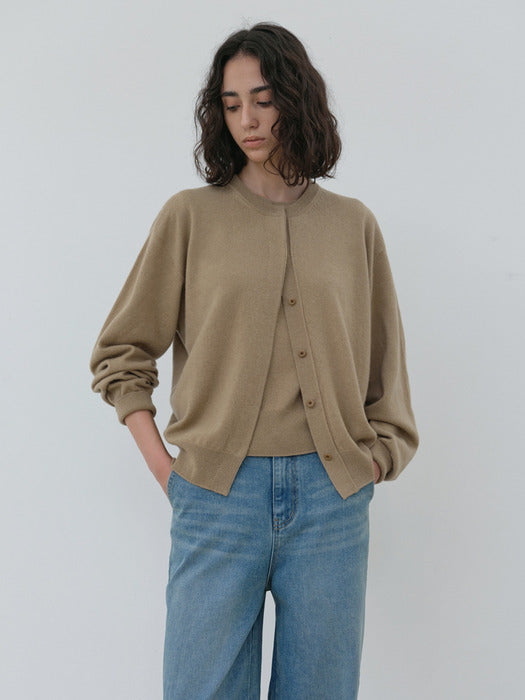 [moia] soft round cardigan (beige)