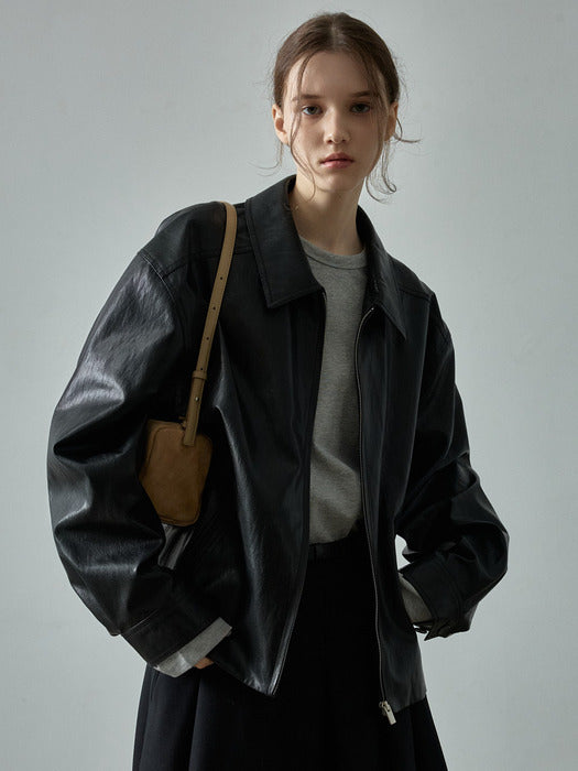 Minimal Leather Belted Blazer in Black
