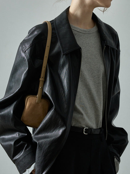 Minimal Leather Belted Blazer in Black