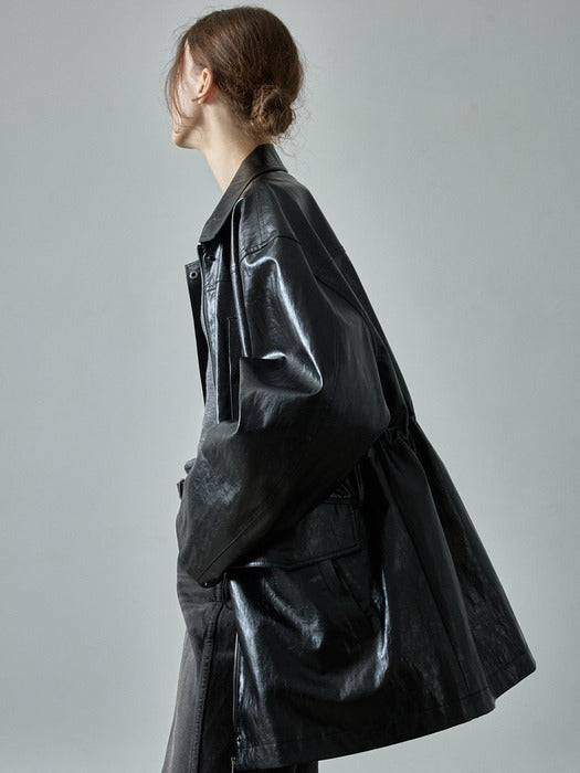 [facade pattern] Black Leather Utility Jacket