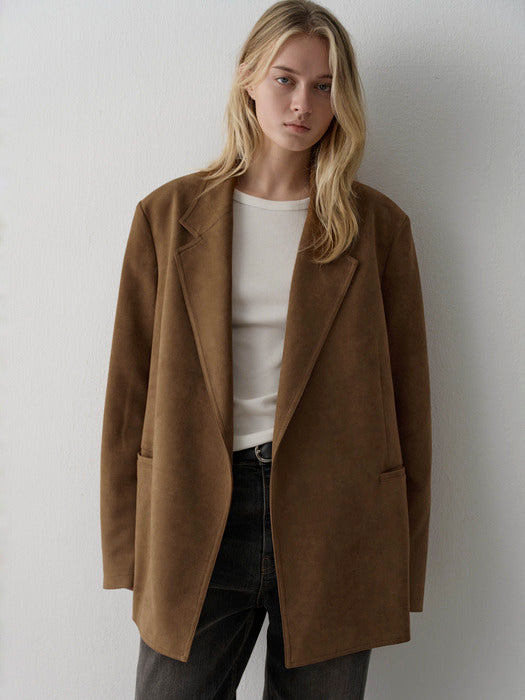 Facade Pattern Oversized Suede Jacket camel