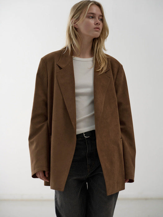 Facade Pattern Oversized Suede Jacket camel