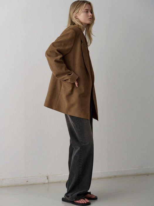 Facade Pattern Oversized Suede Jacket camel
