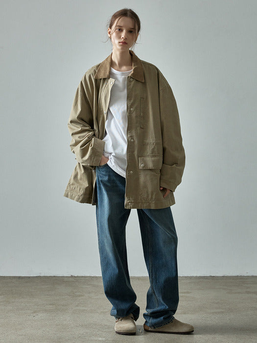 Facade Pattern Cotton Utility Jacket khaki beige