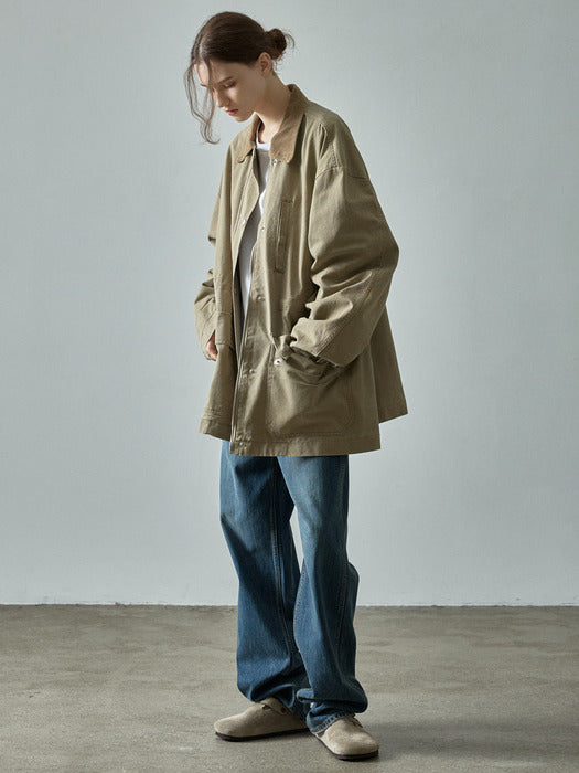 Facade Pattern Cotton Utility Jacket khaki beige