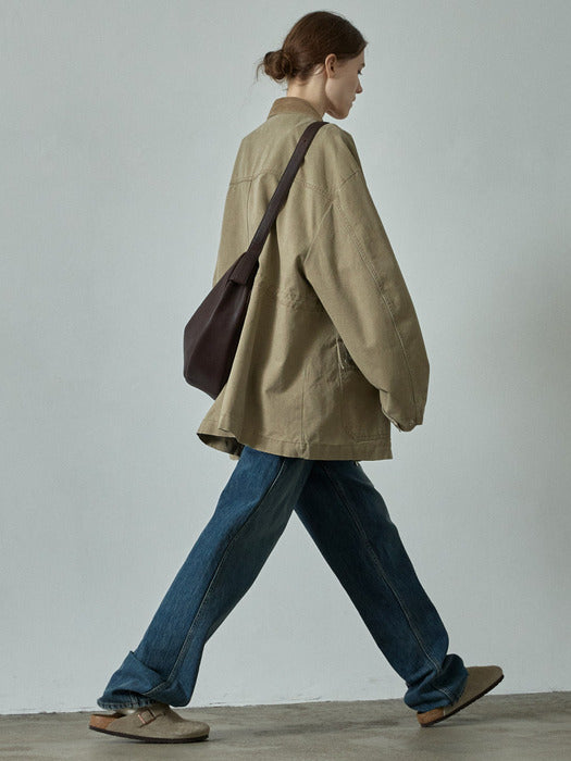 Facade Pattern Cotton Utility Jacket khaki beige