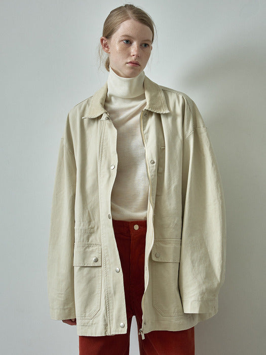 Facade Pattern Cotton Utility Jacket cream