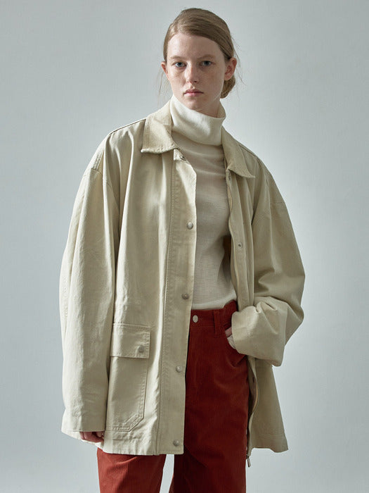 Facade Pattern Cotton Utility Jacket cream
