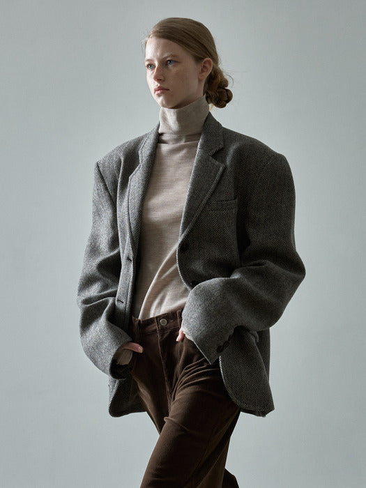 Herringbone Tailored Jacket_oatmeal