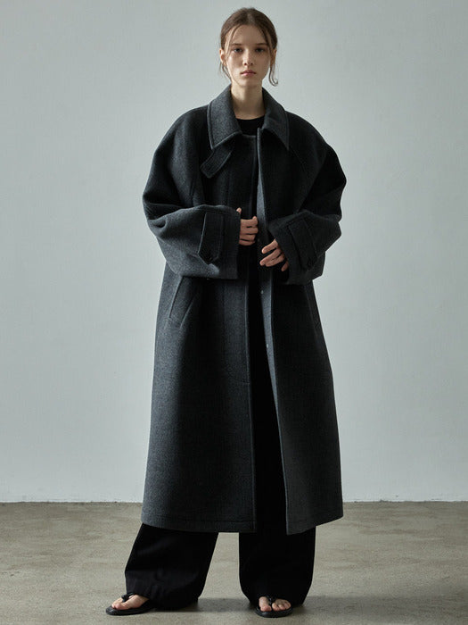 Oversized Cashmere Balmacaan Coat — Charcoal