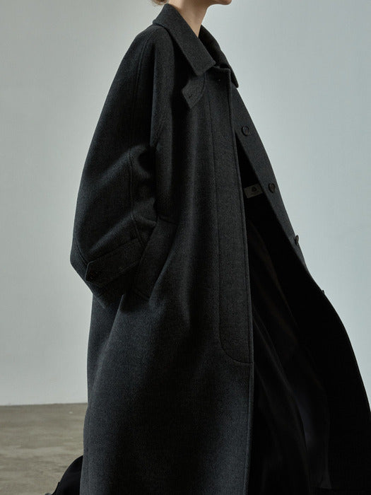 Oversized Cashmere Balmacaan Coat — Charcoal
