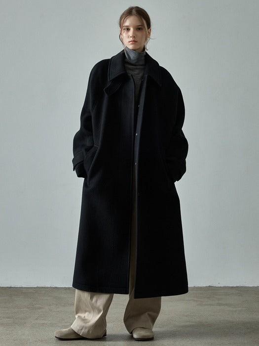 Oversized Cashmere Balmacaan Coat - Black