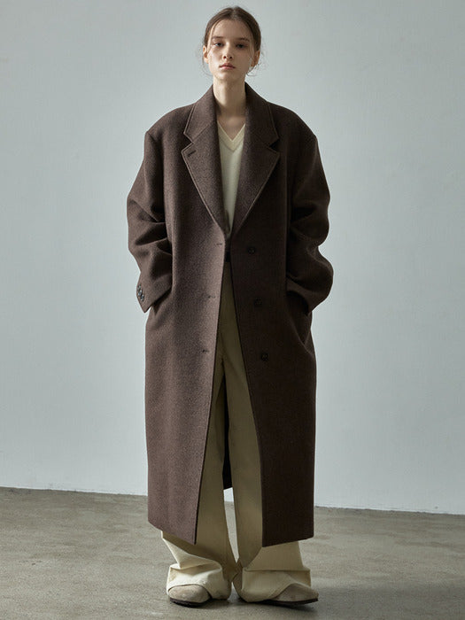 Cashmere Single-Breasted Coat_melange brown