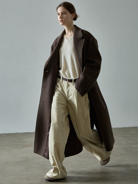 Cashmere Single-Breasted Coat_melange brown