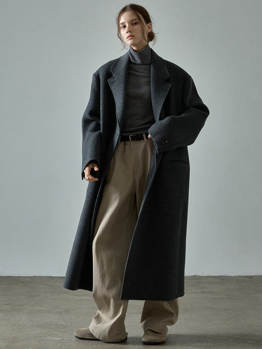 Cashmere Single-Breasted Coat_charcoal