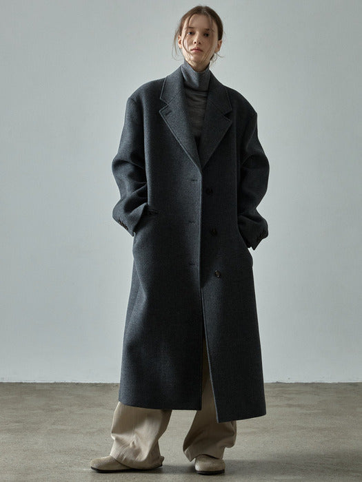 Cashmere Single-Breasted Coat_charcoal