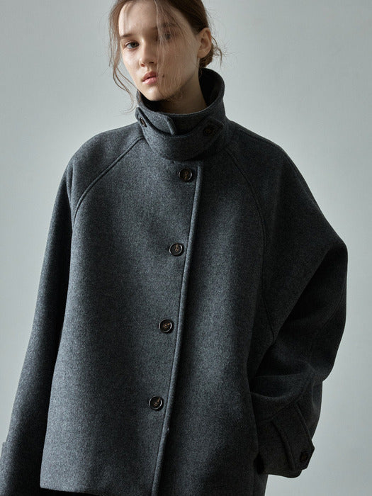 Oversized Cashmere Half Coat_charcoal