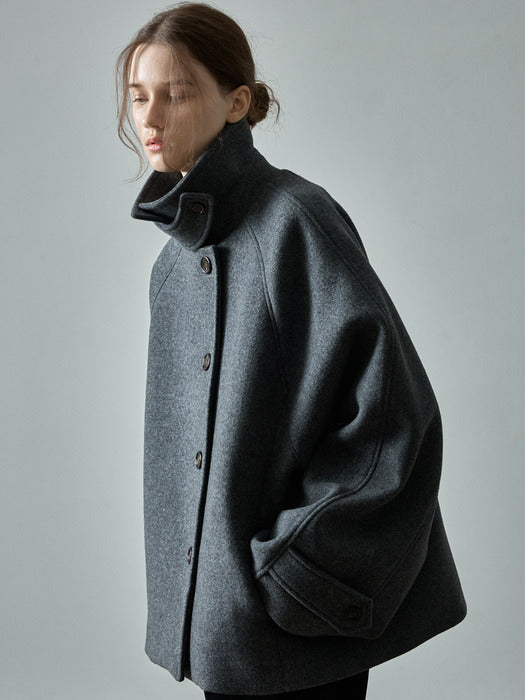 Oversized Cashmere Half Coat_charcoal