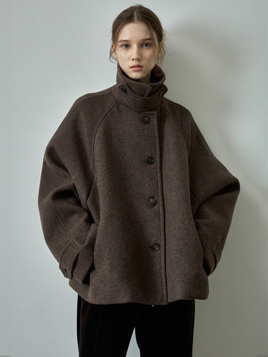 Oversized Cashmere Half Coat_melange brown