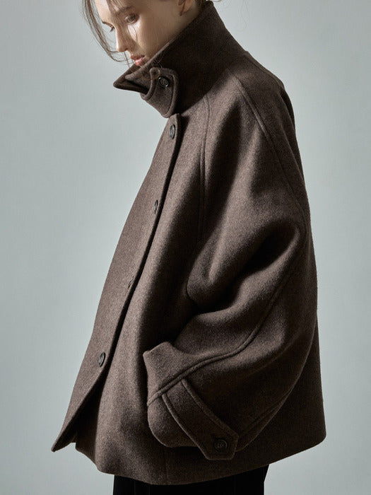 Oversized Cashmere Half Coat_melange brown