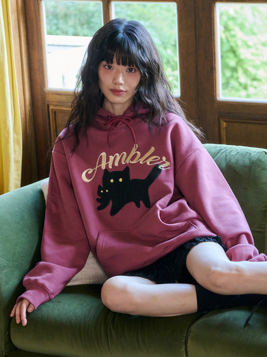 [ambler] Black cat Hoodie AHP1114 (Purple)