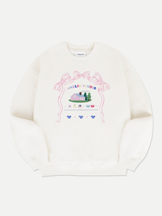 [ambler] Ribbon House Sweatshirt AMM1217 (Ivory)