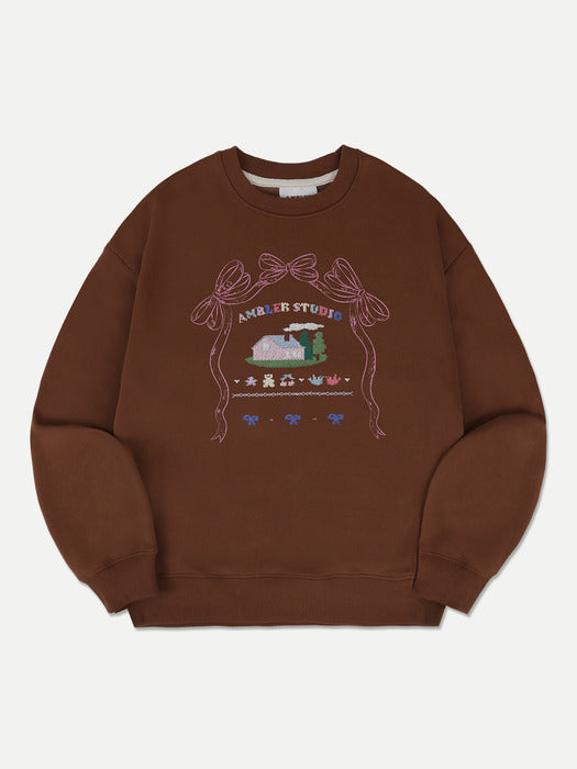 [ambler] Ribbon House Sweatshirt AMM1217 (Brown)