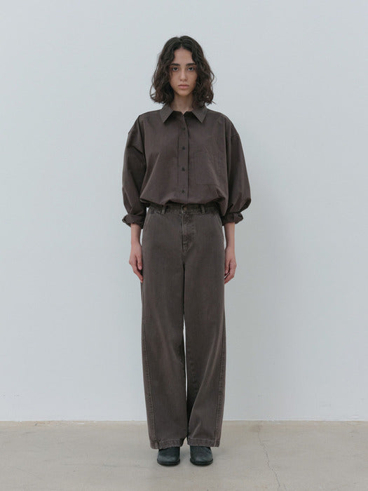 [moia] curved dyed denim (mud brown)