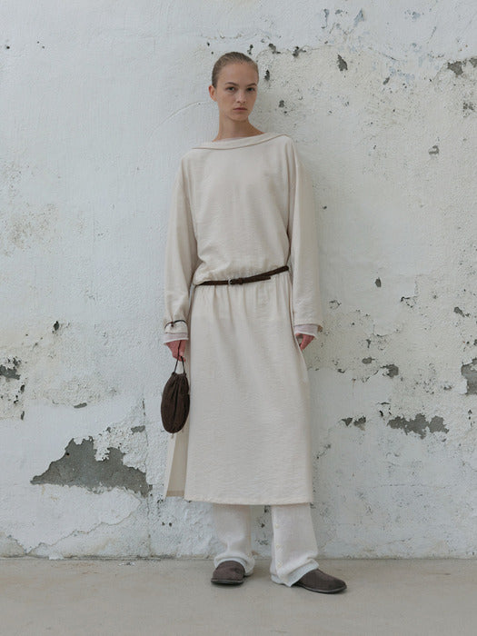 [moia] mock neck shirring dress (ivory)