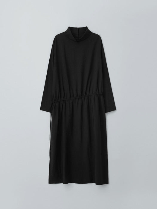 [moia] mock neck shirring dress (black)
